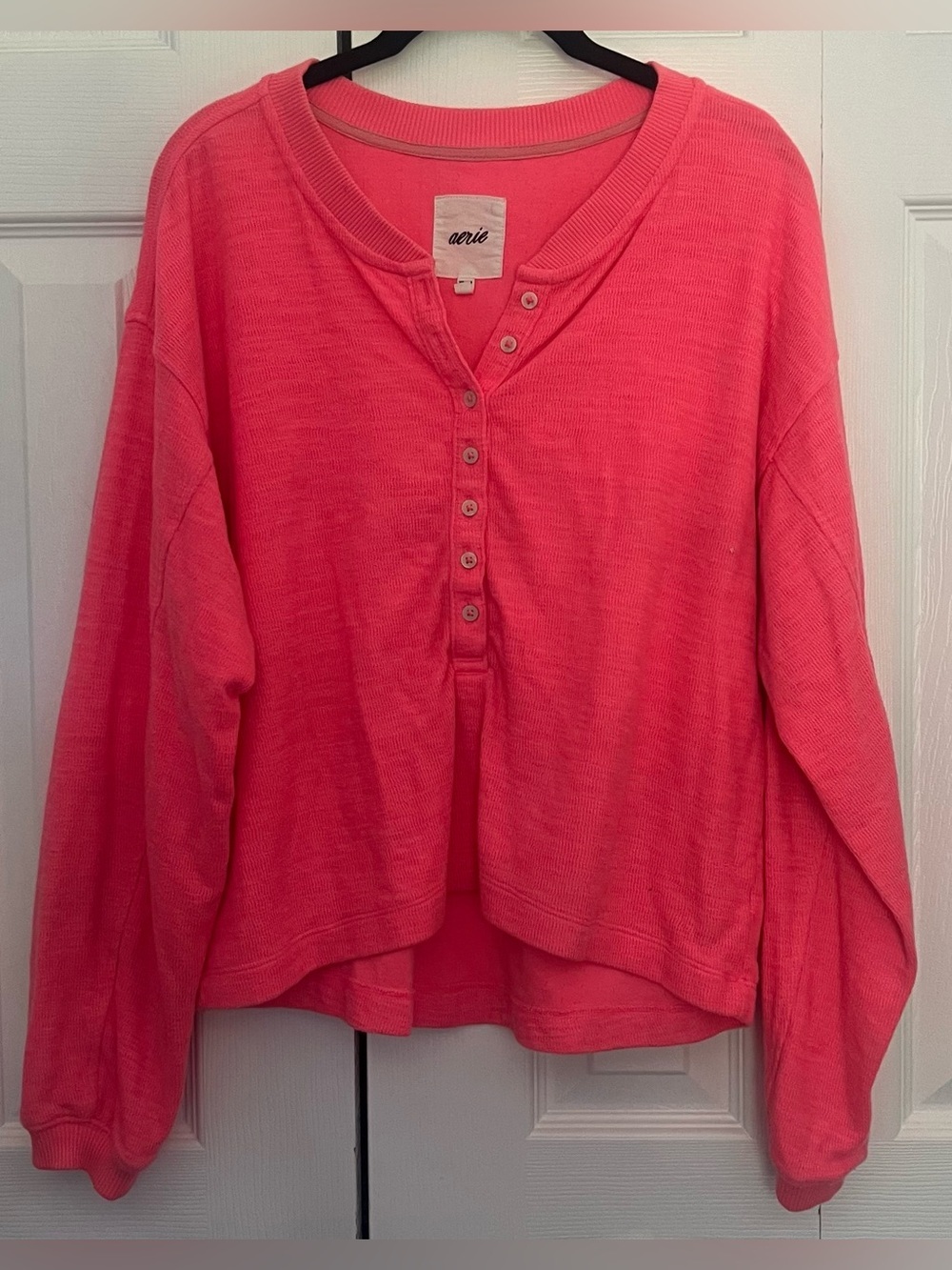 Aerie Henley Long Sleeved Shirt in Pink